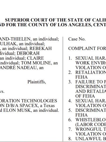 Sexual Harassment Lawsuit Against Elon Musk SpaceX